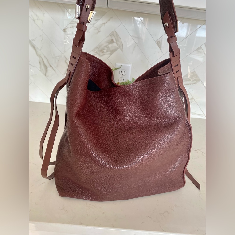 All Saints Burgundy Leather Vincent North Tote Bag - Picture 2 of 13